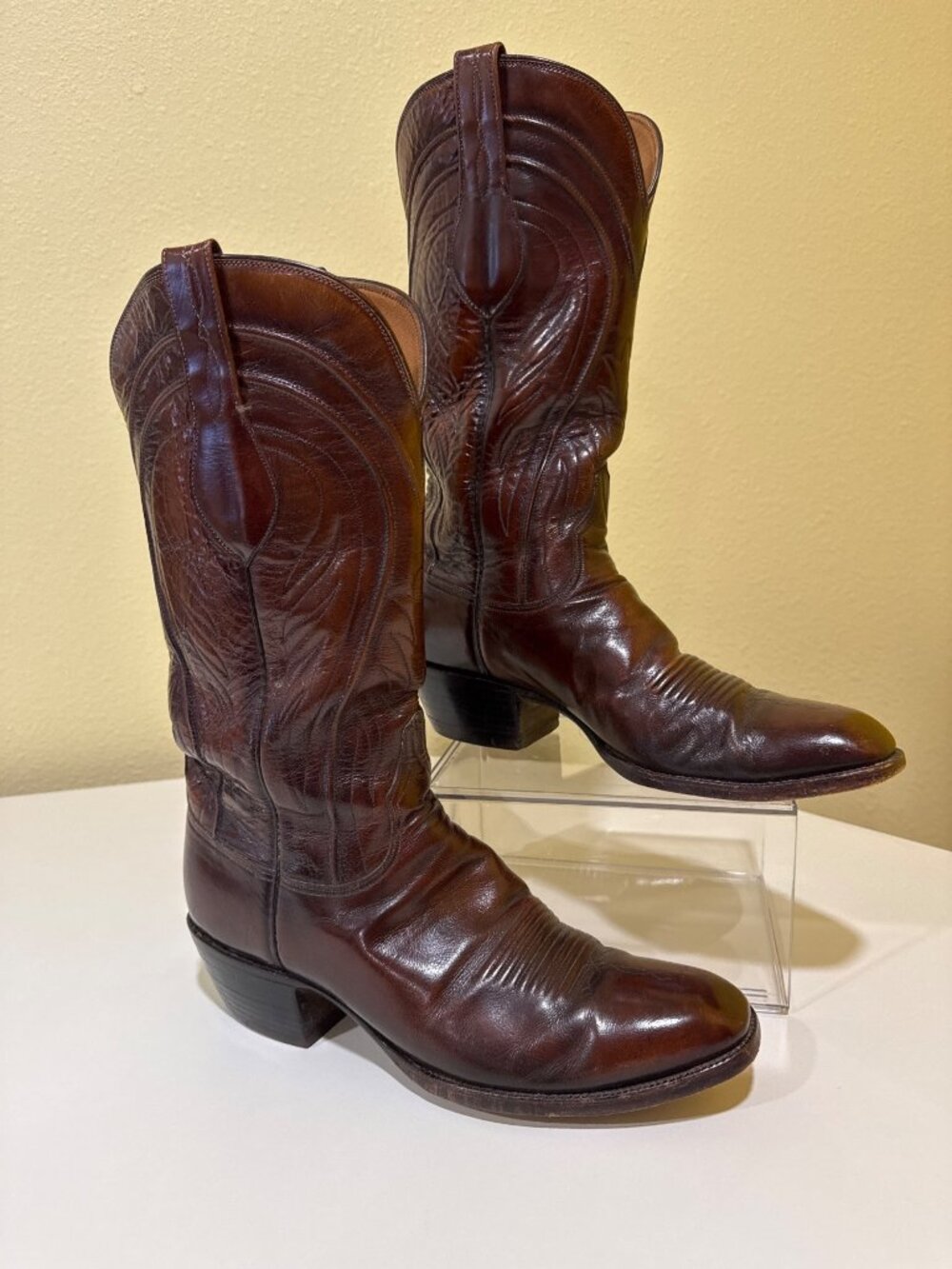 Lucchese Mens Brown Leather Western Cowboy Boots Size 9 D Handcrafted In USA